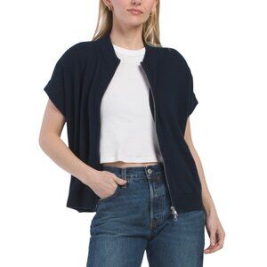 COLORUSH Navy Cashmere Billy Baseball Bomber Cardigan
